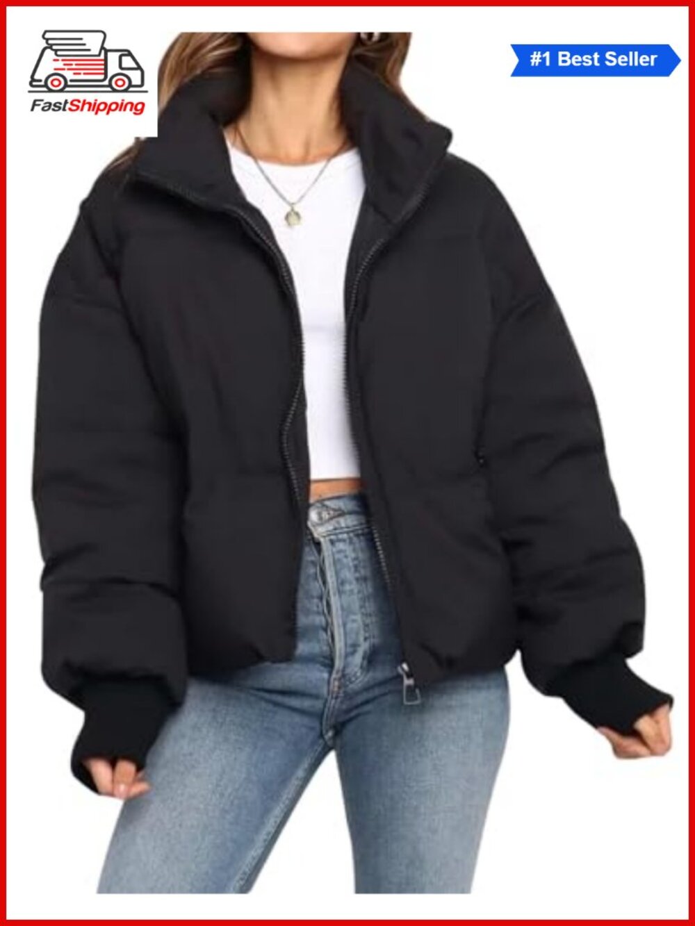 ✨Gihuo Women's Winter Cropped Quilted Puffer Jacket